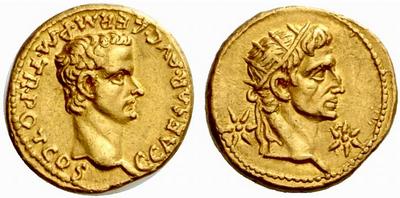 Caligula (Gaius) Aureus Tiberius od Augustus SJ 37-38 uZ Lugdunum (Calic 336)