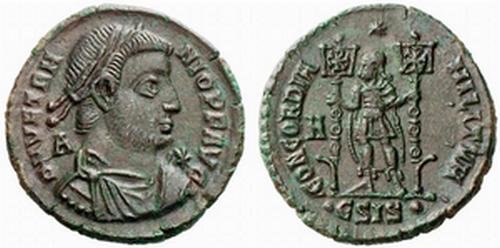 Vetranio 350 Siscia Legion�r mit Standarten (Numismatik Lanz M�nchen 144)